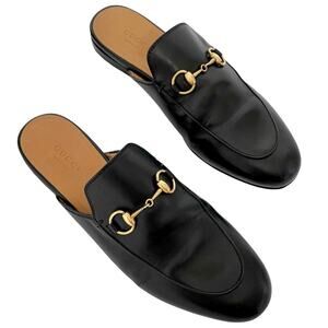 Gucci Princetown Horsebit Black Mule Shoes Loafer Leather Slipper EU 37.5 US 7.5